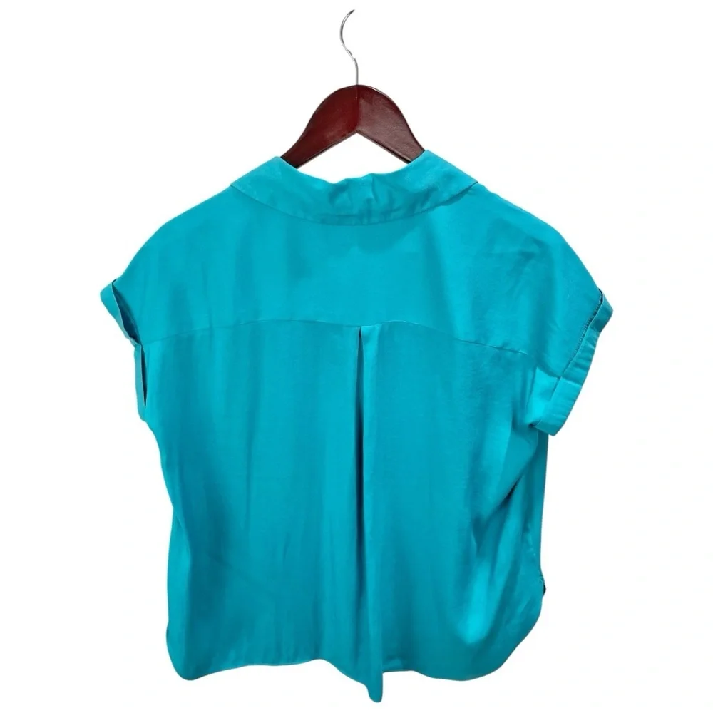 Rose & Olive Teal Blue Short Sleeve Safari Blouse Size S - Picture 3 of 7
